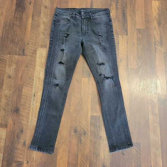 KAYDEN K Black Skinny Textured Distressed Jeans Size 30 - Picture 1 of 10